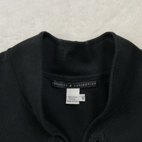 Peruvian Connection Pima Cotton Mandarin Jacket XL Black Frog Closure Vintage - Picture 4 of 13